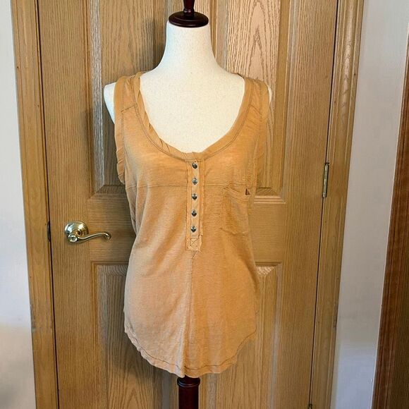 Free People Linen Travel Tank Top Small Oversized Mustard Yellow - Picture 2 of 6